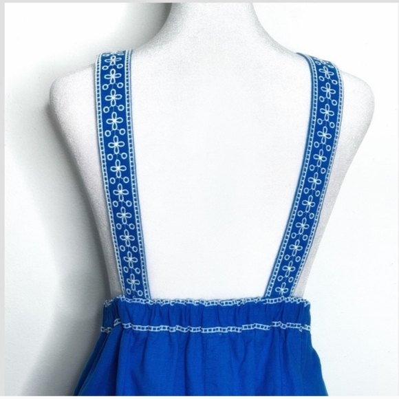 J Crew Dress Maxi Length Sleeveless Royal Blue White Eyelet Detail Linen Cotton - Picture 7 of 12